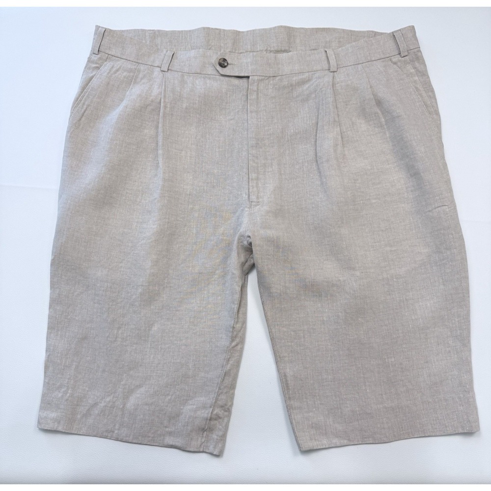 Joseph Feiss Pleated Linen Shorts Mens 40 Beige Coastal Classic